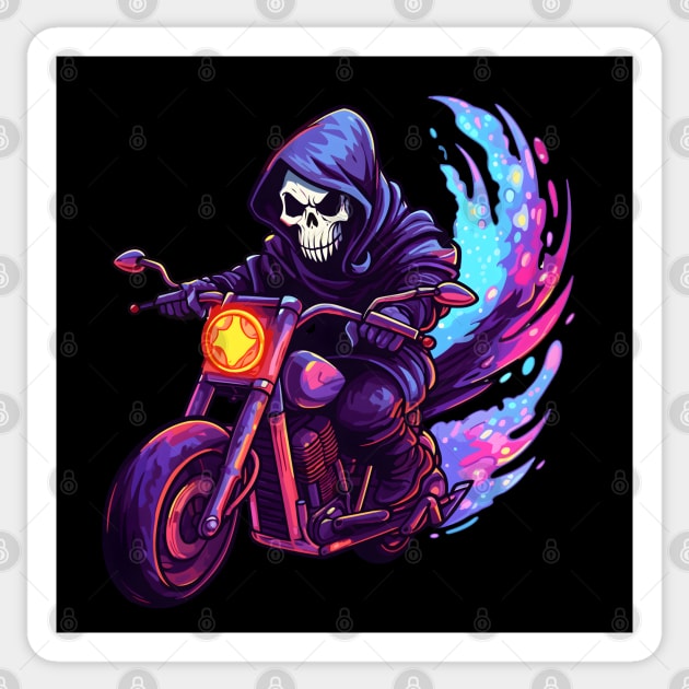 Cute Grim Reaper on Motorcycle Sticker by pako-valor